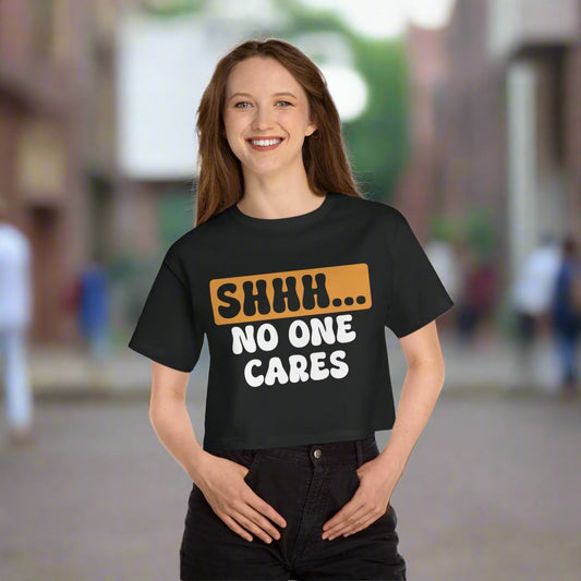 Cropped Top - 'No One Cares' Women's Heritage Champion T-Shirt