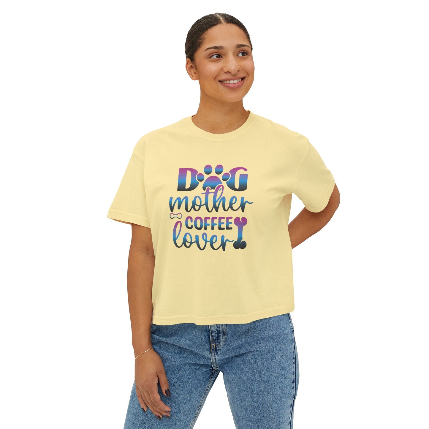 Dog Mother Coffee Lover Boxy Tee - Perfect Gift for Pet Moms