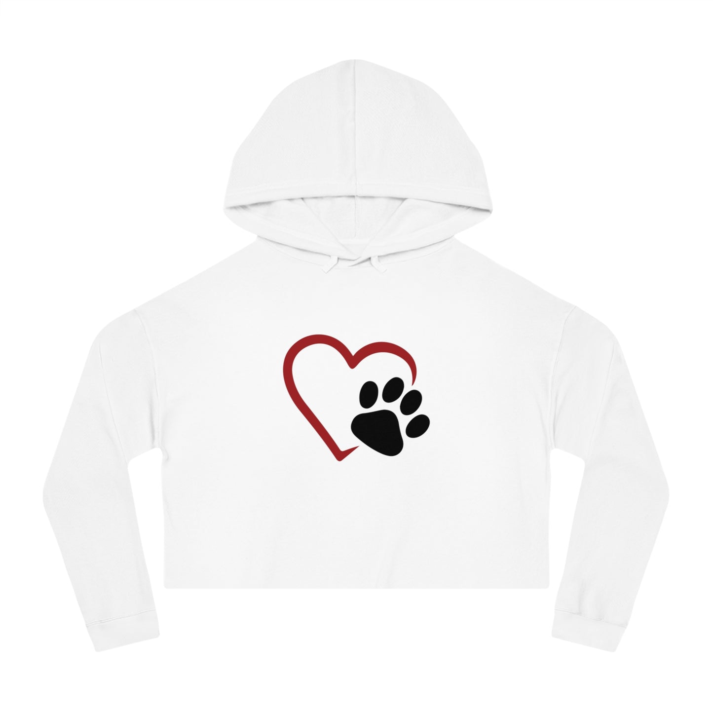 Cropped Hooded Sweatshirt with Heart and Paw Design - Perfect for Pet Lovers