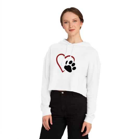 Cropped Hooded Sweatshirt with Heart and Paw Design - Perfect for Pet Lovers