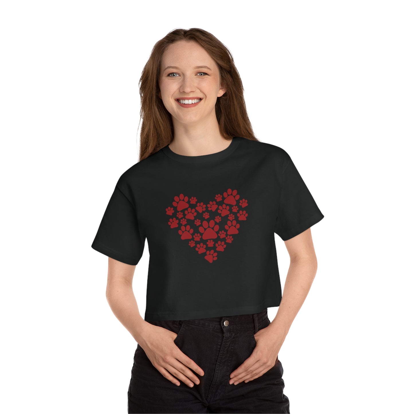 Heart Paw Print Cropped T-Shirt for Animal Lovers