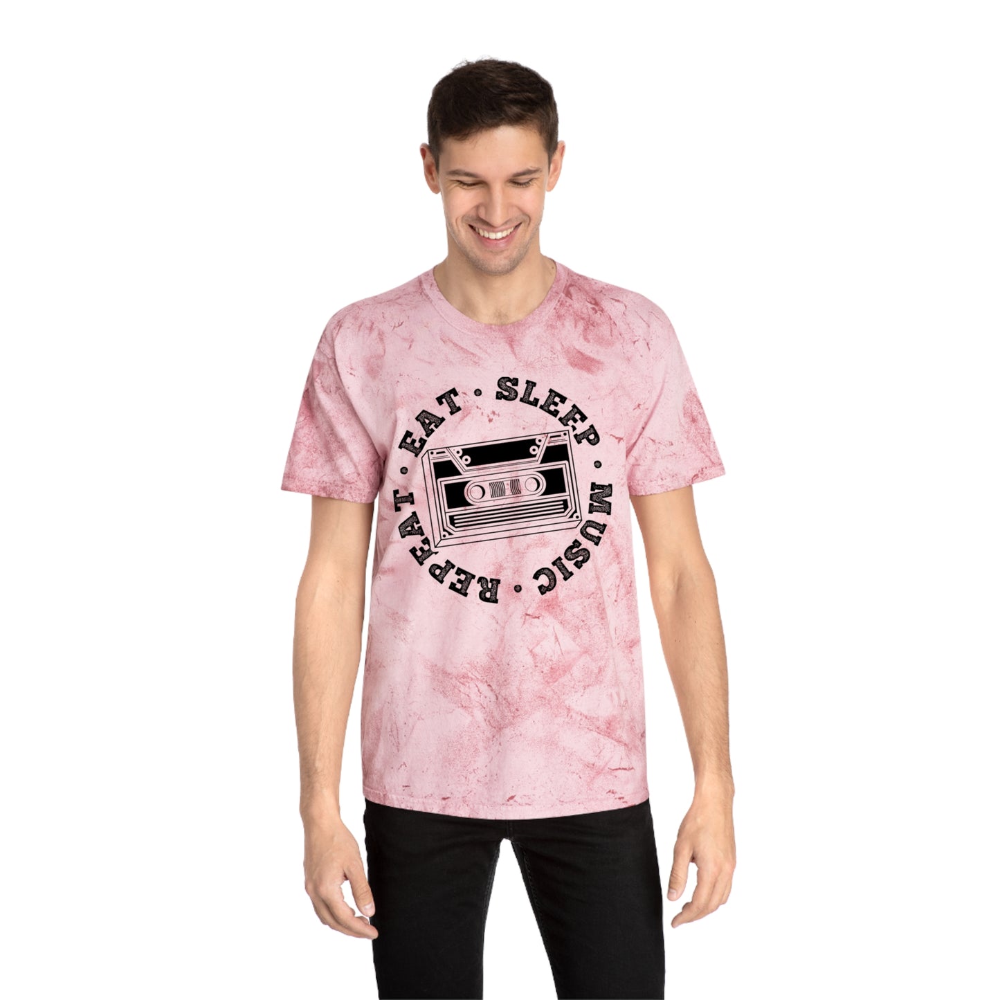 Unisex Color Blast T-Shirt with Eat Sleep Music Repeat Design
