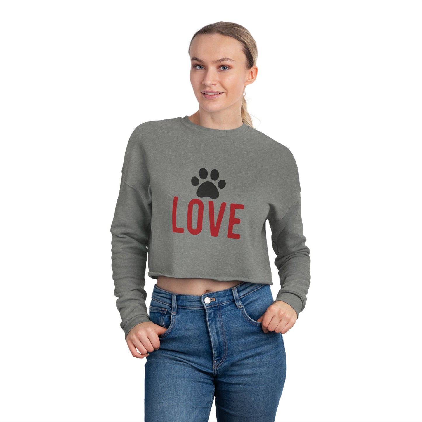 Cropped Sweatshirt with Love and Paw Print – Perfect for Animal Lovers