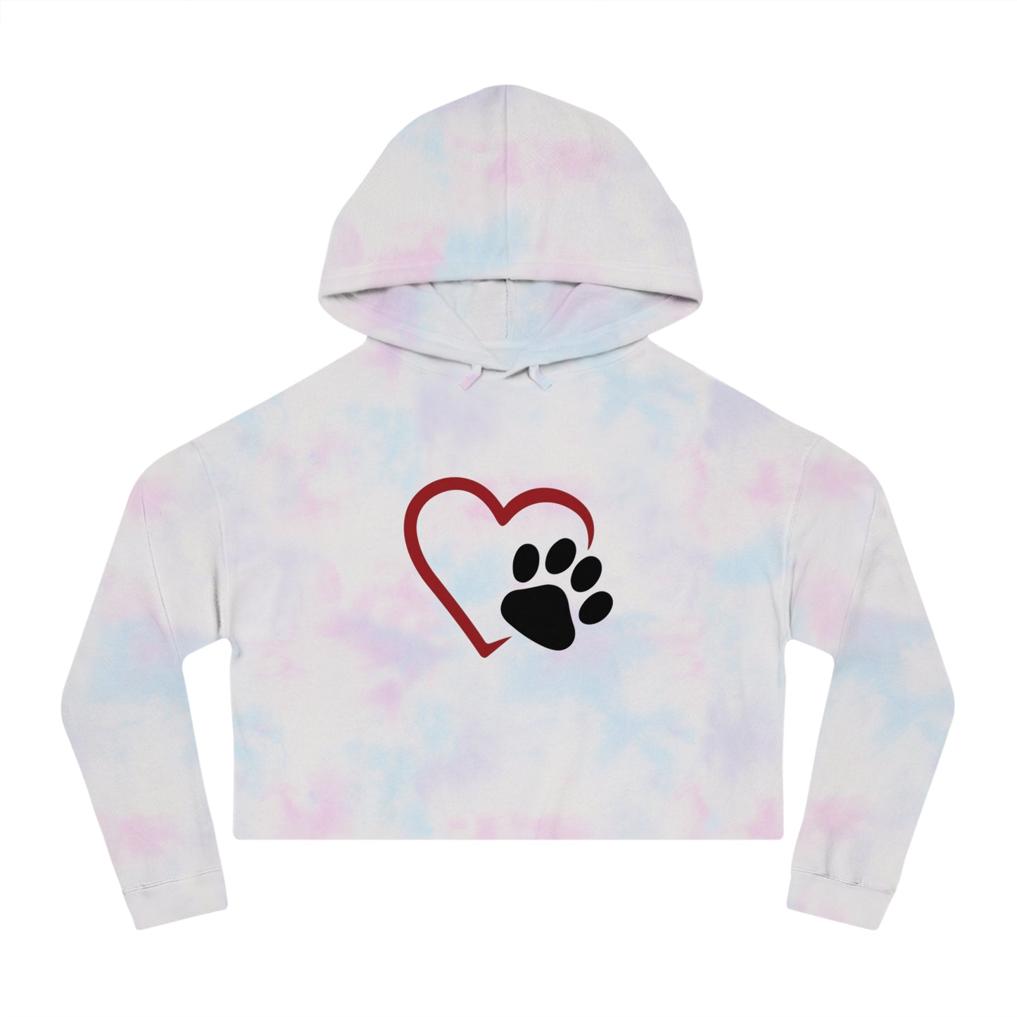 Cropped Hooded Sweatshirt with Heart and Paw Design - Perfect for Pet Lovers