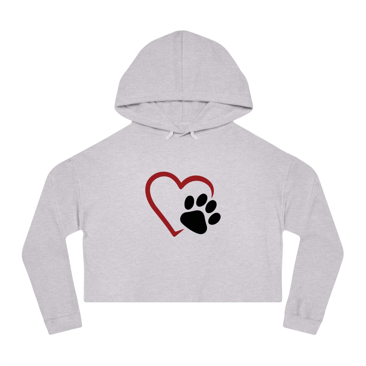 Cropped Hooded Sweatshirt with Heart and Paw Design - Perfect for Pet Lovers