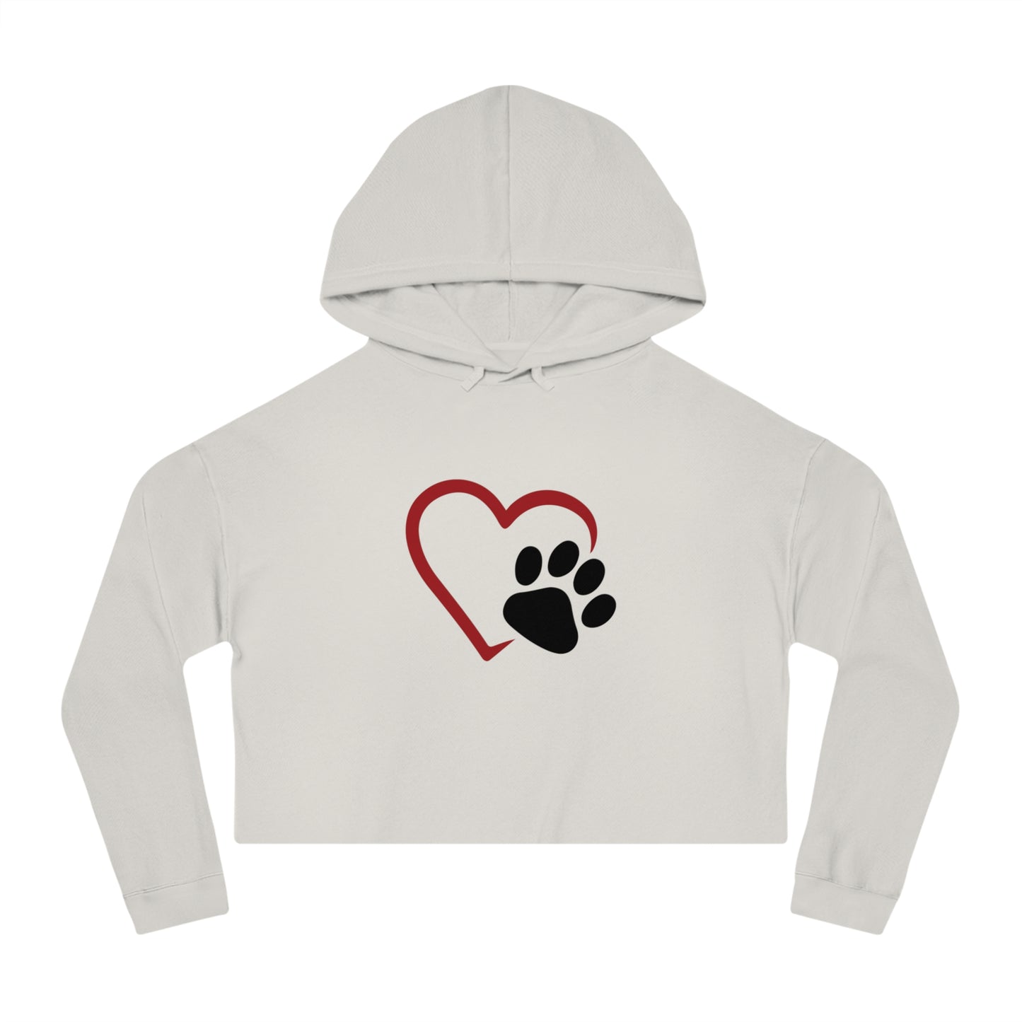 Cropped Hooded Sweatshirt with Heart and Paw Design - Perfect for Pet Lovers