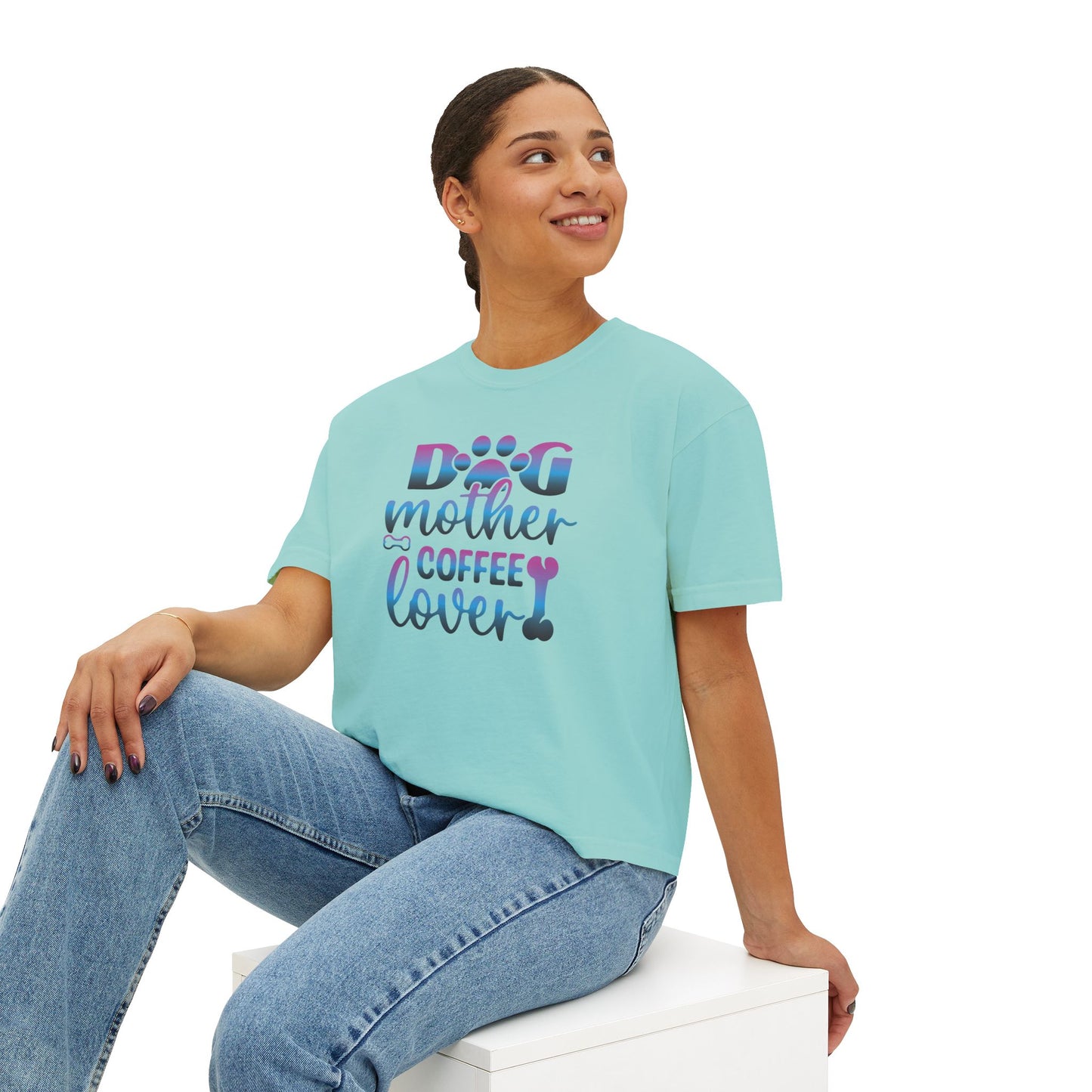 Dog Mother Coffee Lover Boxy Tee - Perfect Gift for Pet Moms
