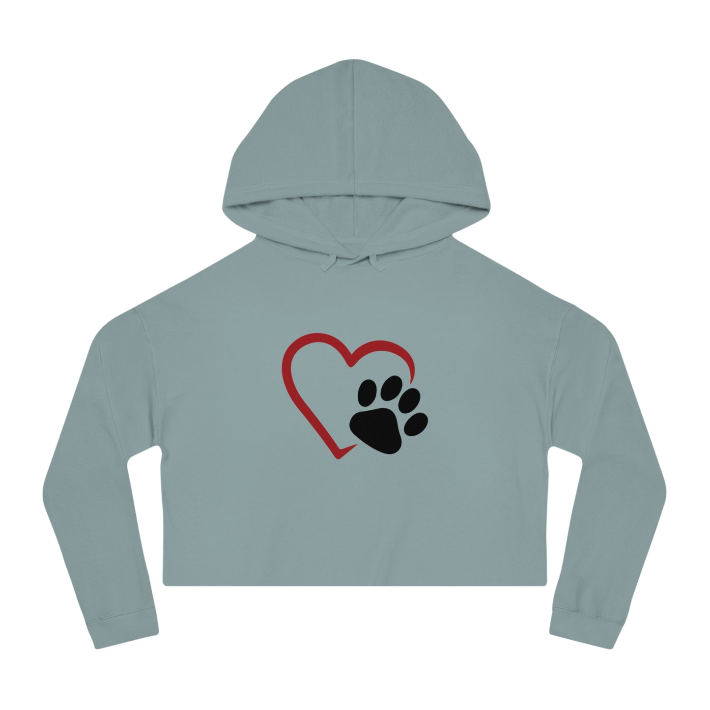 Cropped Hooded Sweatshirt with Heart and Paw Design - Perfect for Pet Lovers