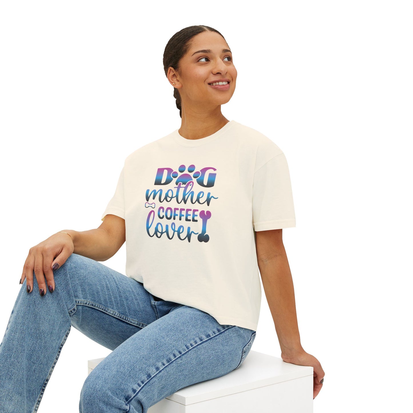 Dog Mother Coffee Lover Boxy Tee - Perfect Gift for Pet Moms