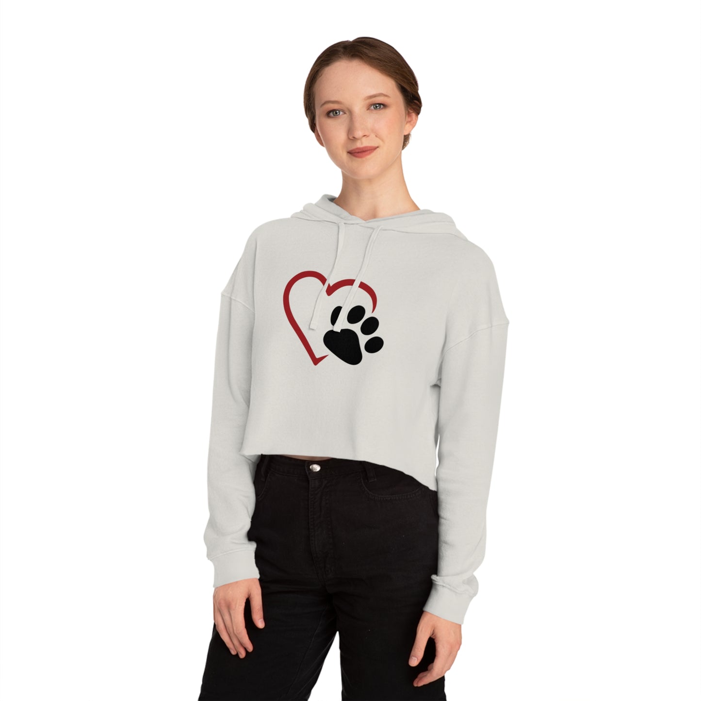 Cropped Hooded Sweatshirt with Heart and Paw Design - Perfect for Pet Lovers