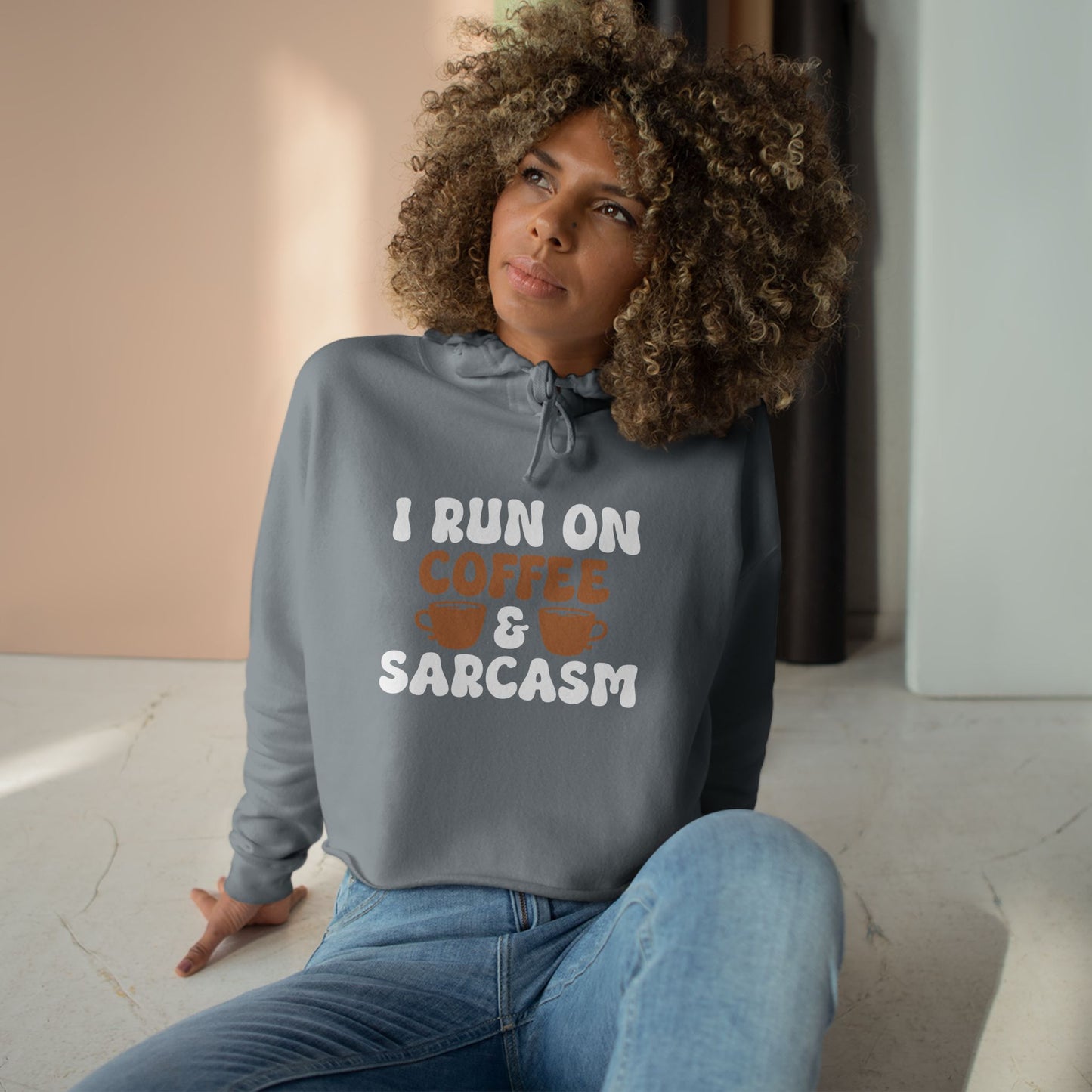 Coffee And Sarcasm Crop Hoodie - Funny and Trendy Women's Fashion