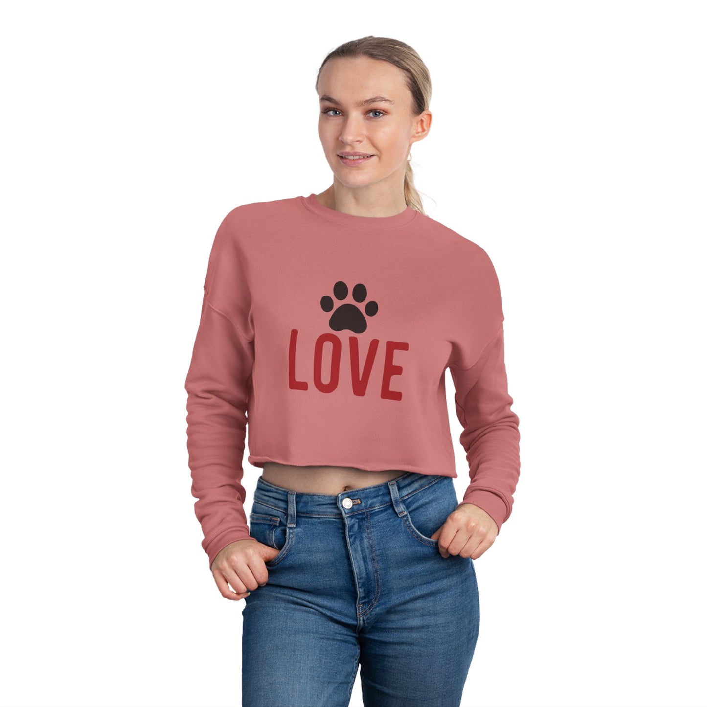 Cropped Sweatshirt with Love and Paw Print – Perfect for Animal Lovers