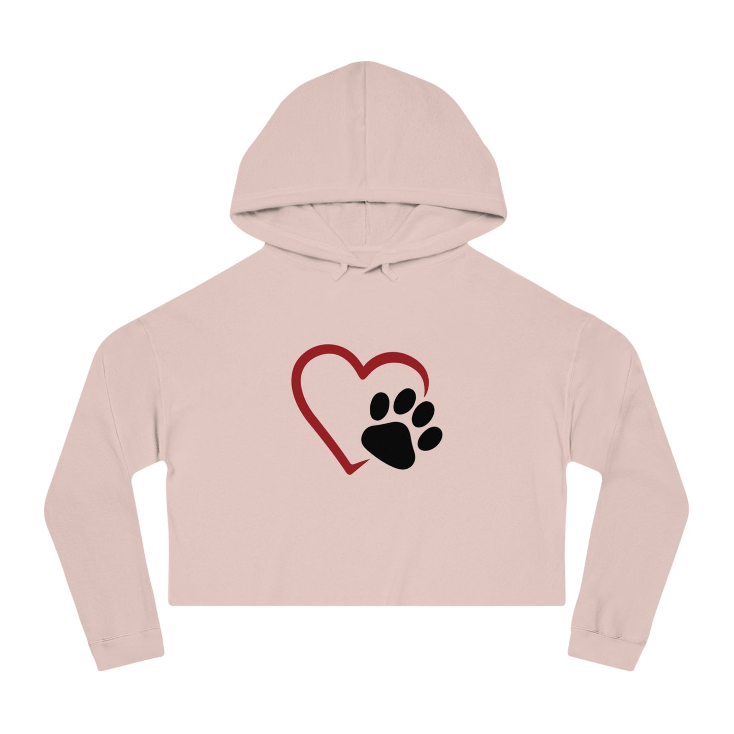 Cropped Hooded Sweatshirt with Heart and Paw Design - Perfect for Pet Lovers