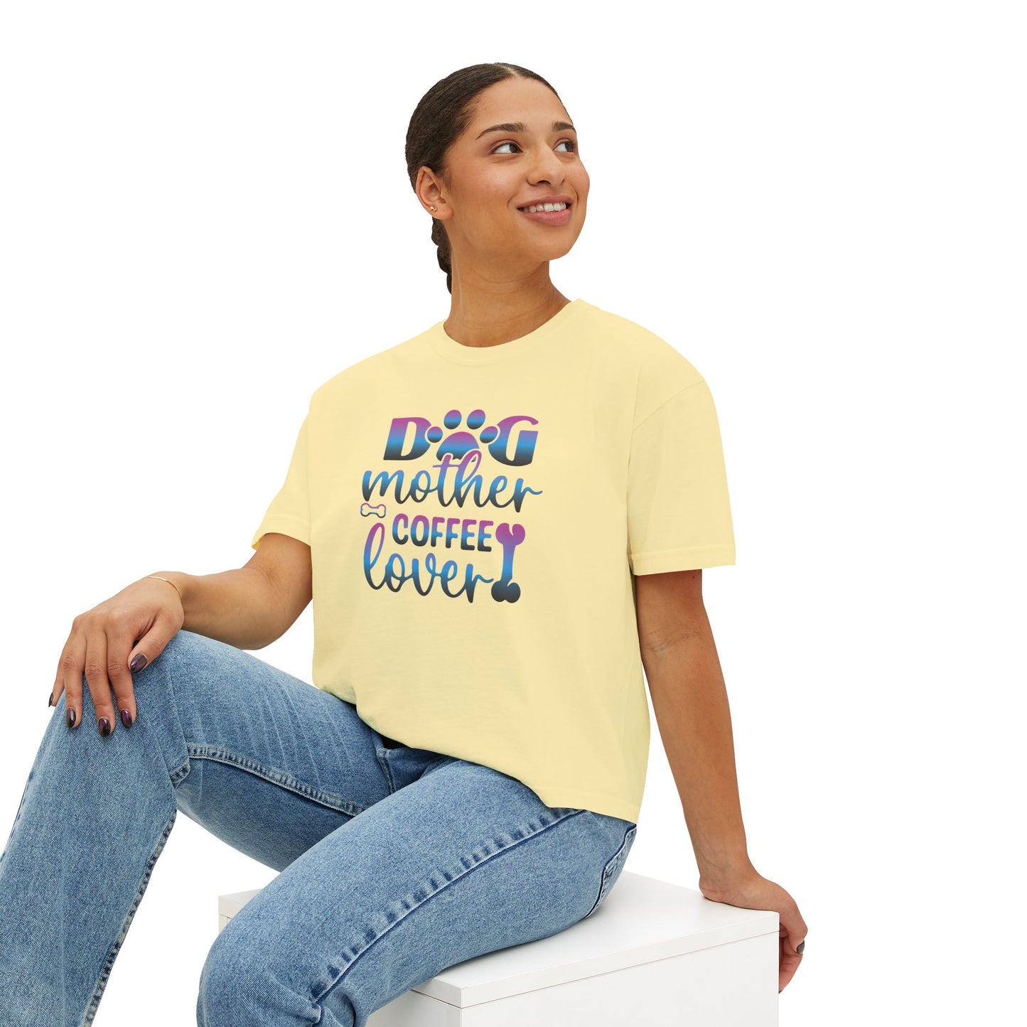 Dog Mother Coffee Lover Boxy Tee - Perfect Gift for Pet Moms