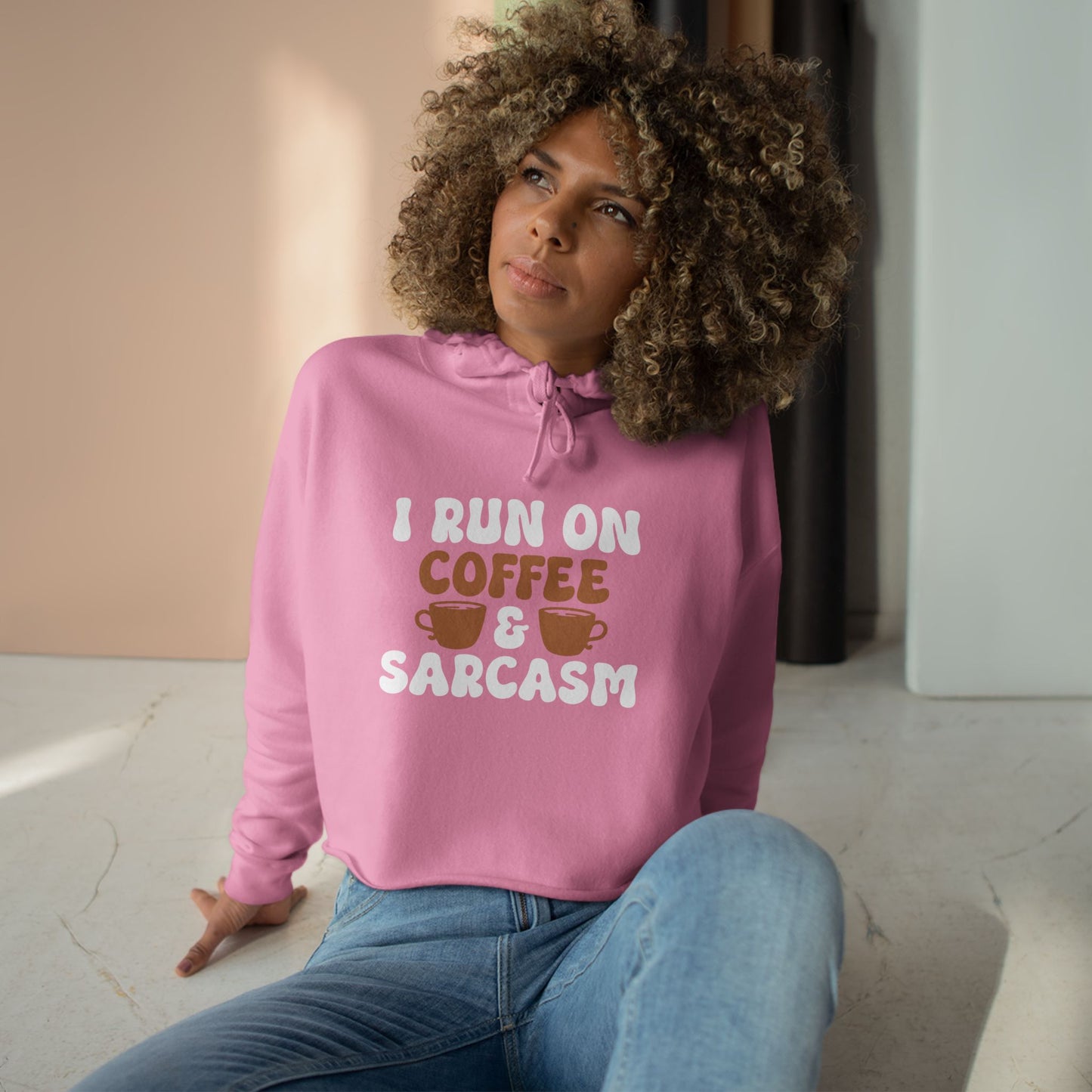 Coffee And Sarcasm Crop Hoodie - Funny and Trendy Women's Fashion