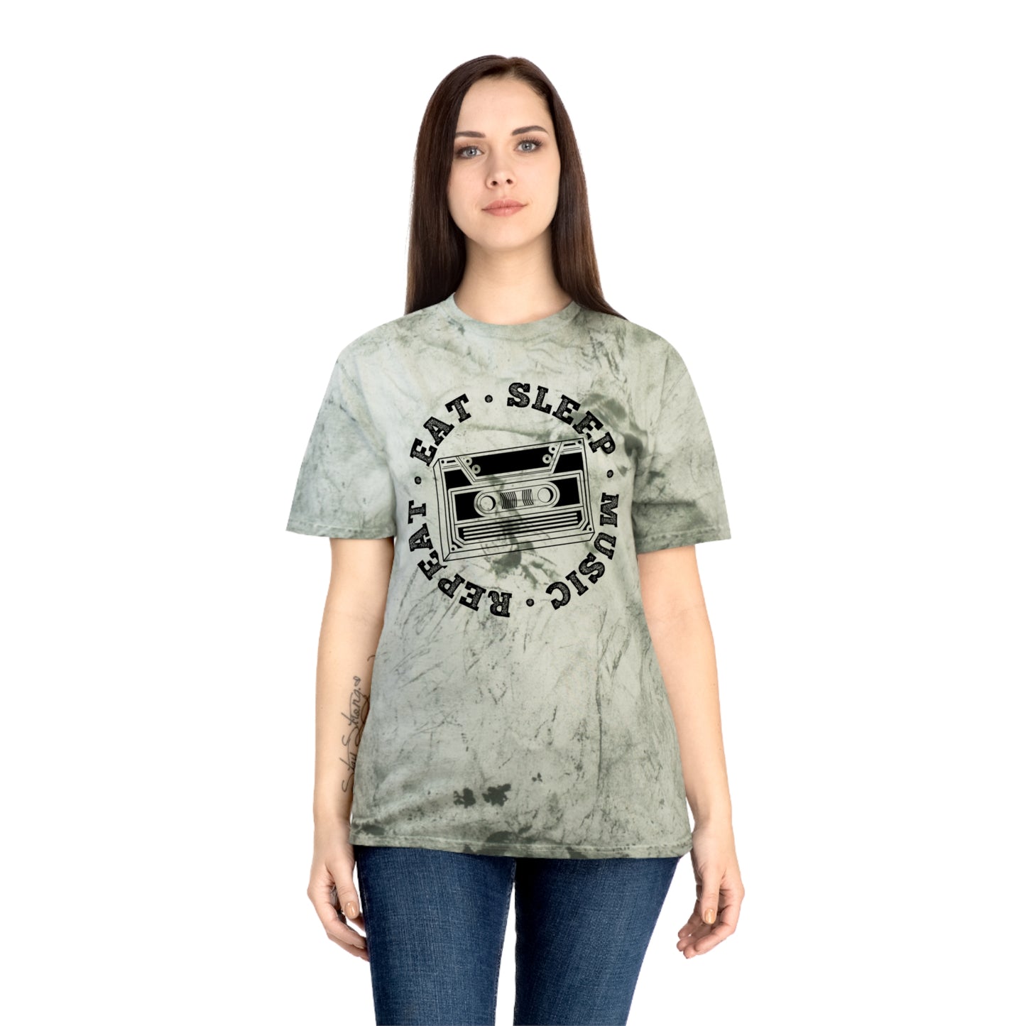 Unisex Color Blast T-Shirt with Eat Sleep Music Repeat Design