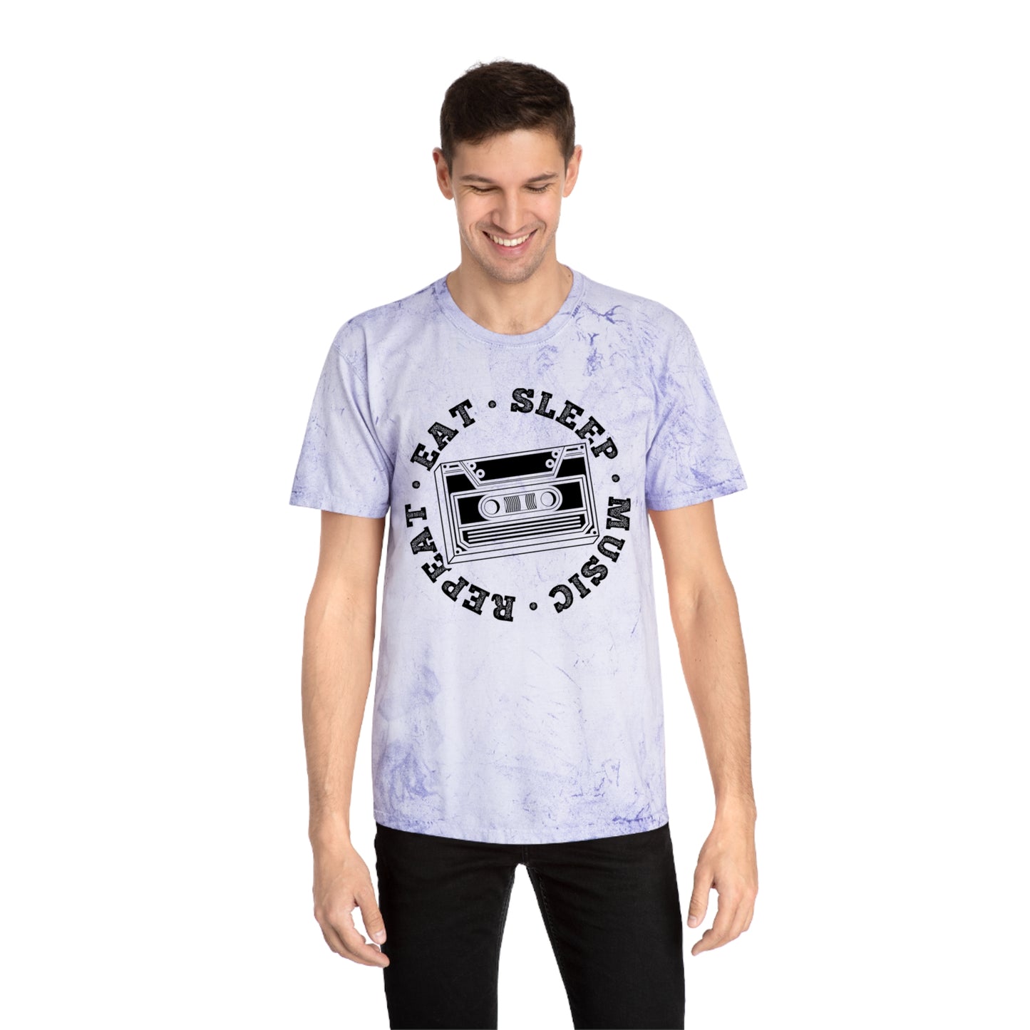 Unisex Color Blast T-Shirt with Eat Sleep Music Repeat Design