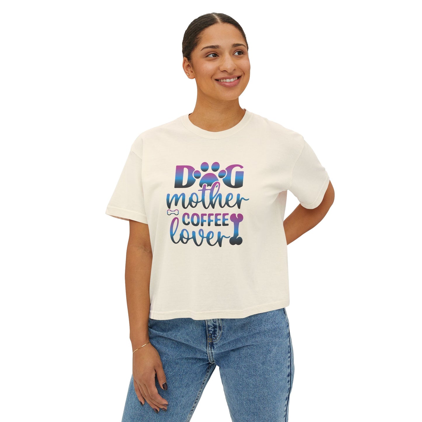 Dog Mother Coffee Lover Boxy Tee - Perfect Gift for Pet Moms