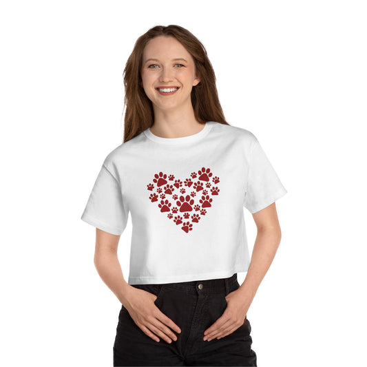 Heart Paw Print Cropped T-Shirt for Animal Lovers