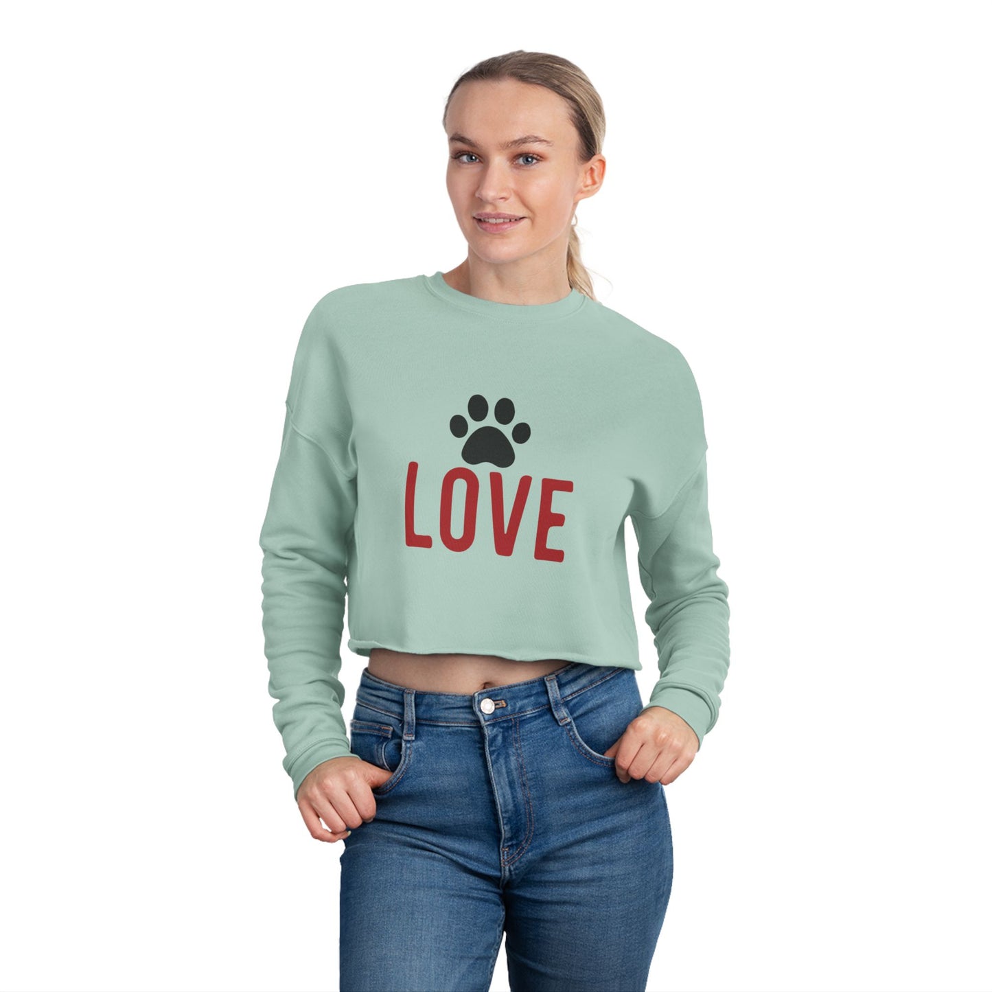 Cropped Sweatshirt with Love and Paw Print – Perfect for Animal Lovers