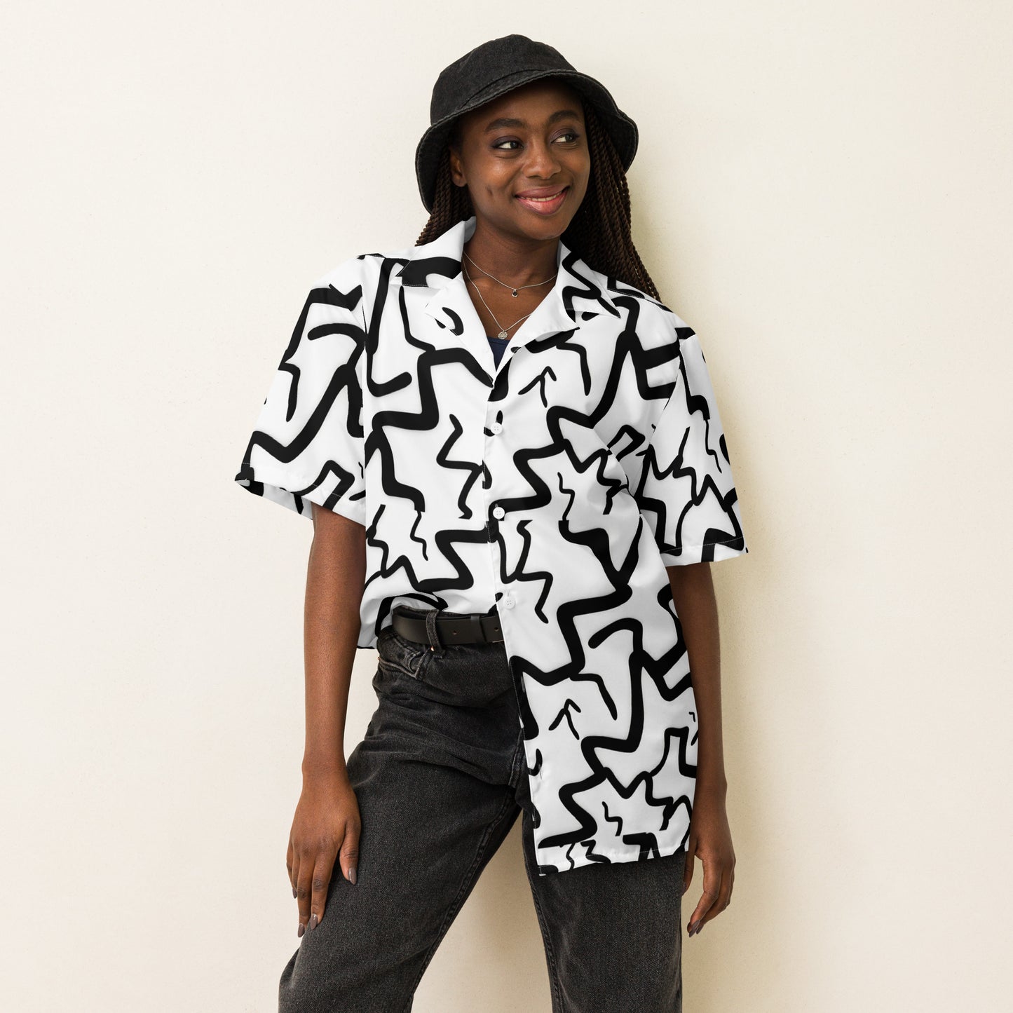 B&W pattern Unisex button shirt