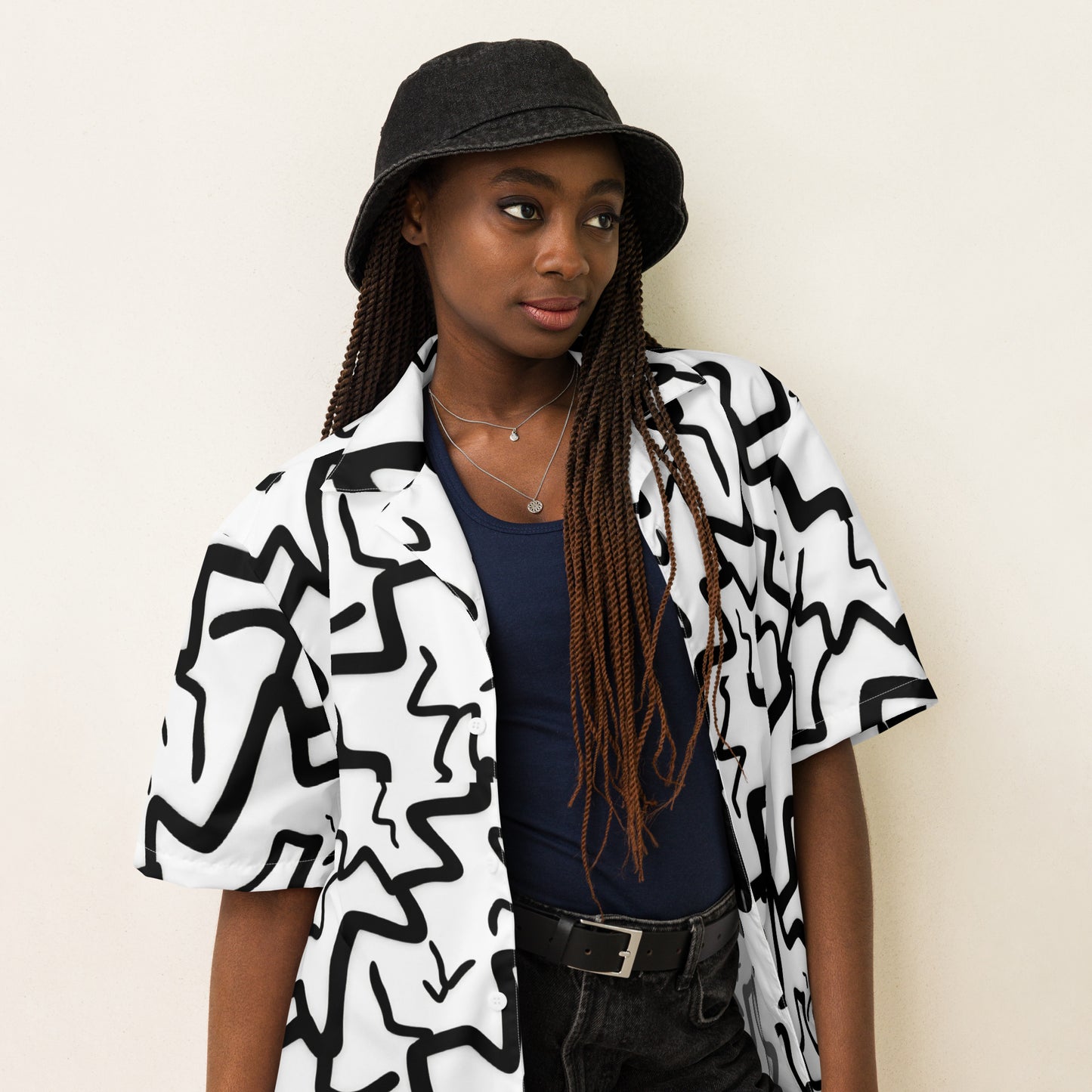 B&W pattern Unisex button shirt